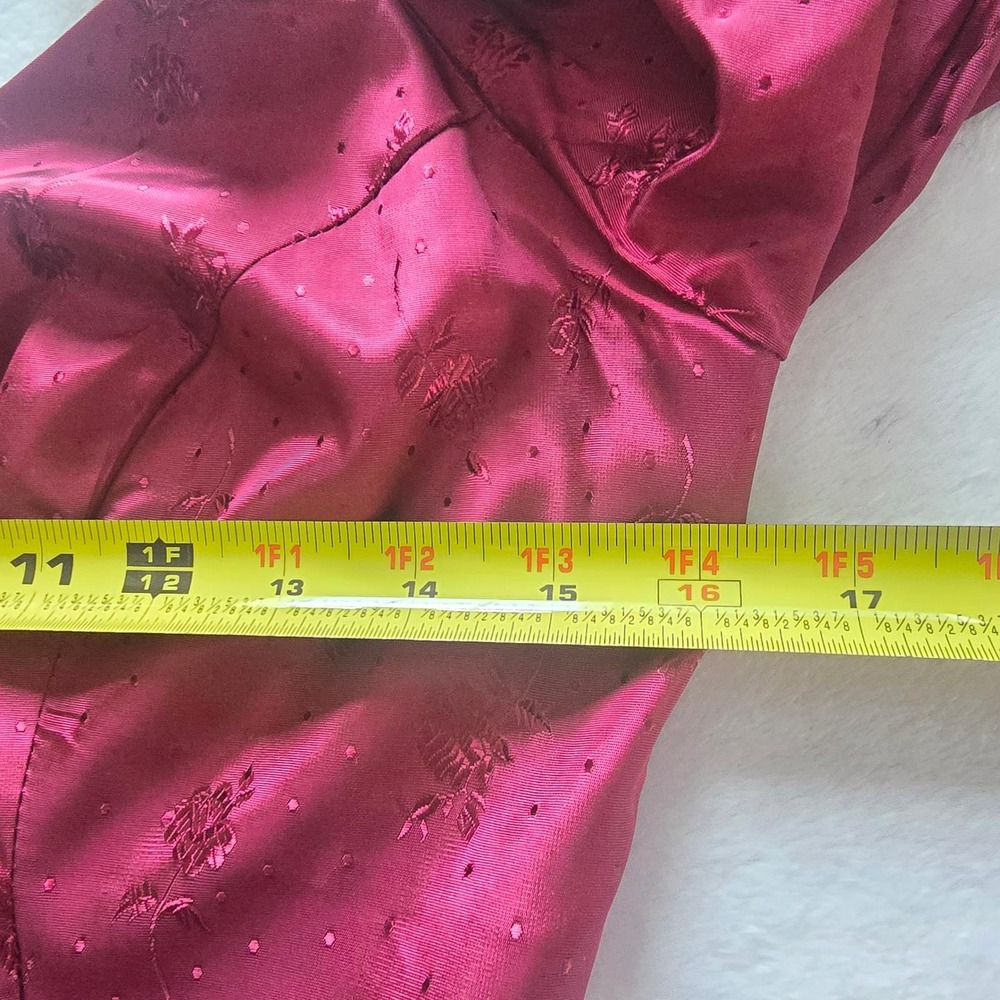 Vintage 80s Burgundy Floral Satin Jacquard Gown ILGWU Union Made Prom Dress 7-8 - Picture 11 of 16